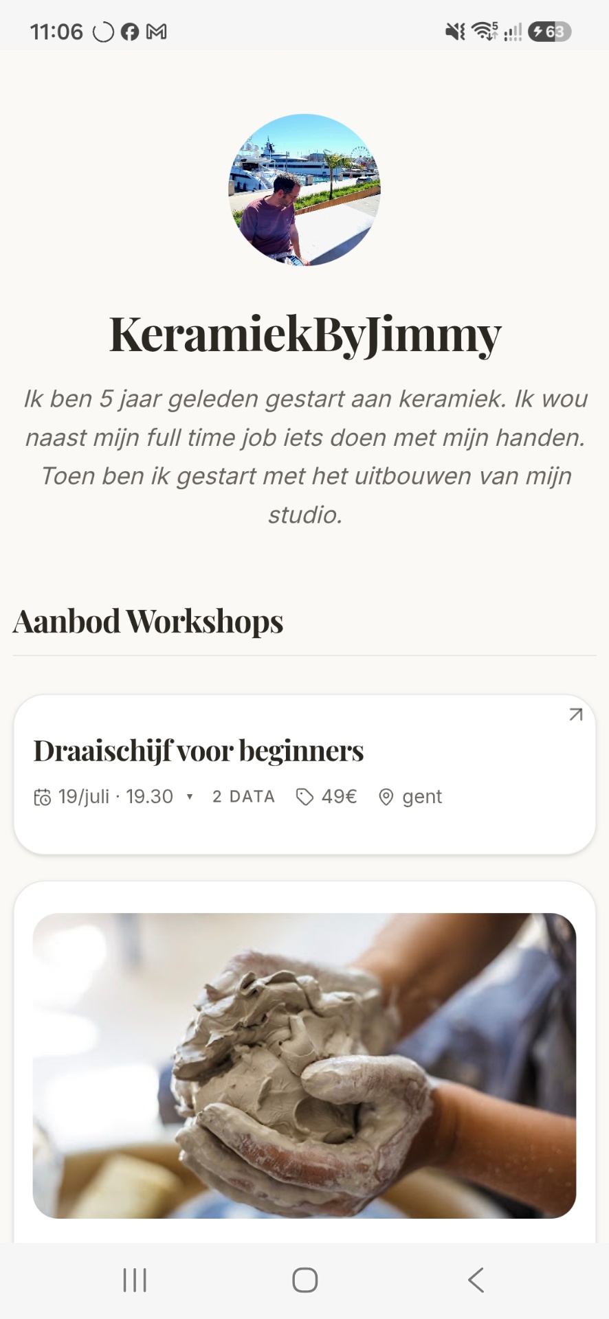 Welco mini-site voorbeeld met beige achtergrond en compact aanbod